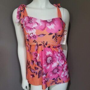 Becca Etc Plus Size in Full Bloom Printed Tankini Top 0X